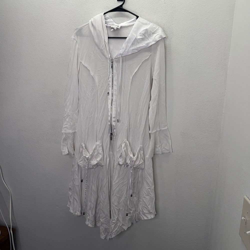 Joseph Ribkoff White Fairycore Boho Hooded Duster Jacket Lagenlook Artsy US 8